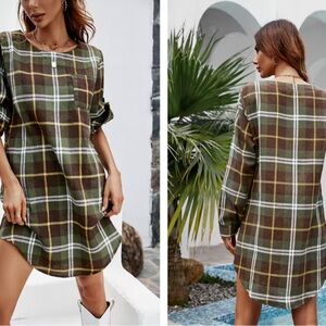 NWT Cupshe Moriah Gingham curved hem short dress size medium flannel cozy fall